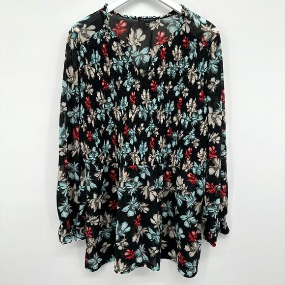 Lane Bryant Tops - Lane Bryant Tunic Top Shirt Blouse Size 22‎ 24 Sheer Floral Smocked Stretch New